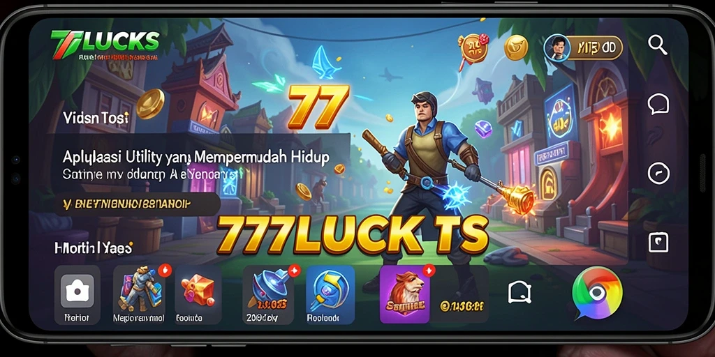 Screenshot utama 77LUCKS menampilkan antarmuka aplikasi Utility yang modern.