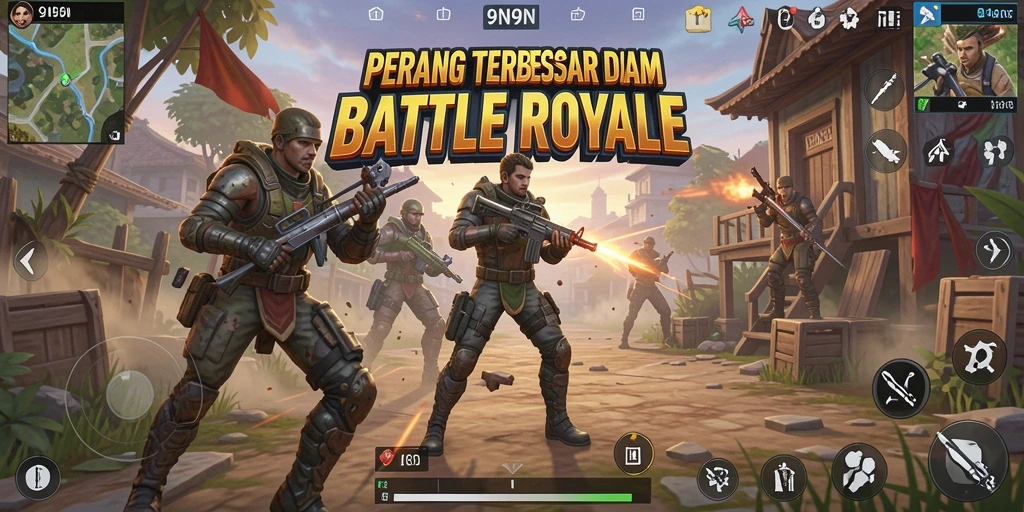 Gameplay seru dan mendebarkan dalam 9N9N Battle Royale.