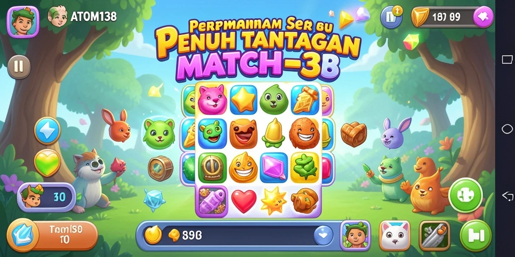 Tampilan menarik dari gameplay seru ATOM138 yang penuh warna.