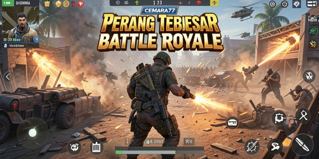 Tampilan gameplay CEMARA77 menunjukkan aksi Battle Royale yang mendebarkan.
