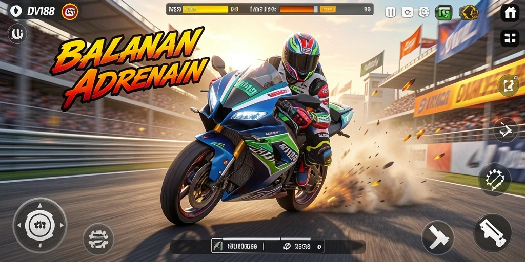Tampilan gameplay <strong>DV188</strong> saat balapan motor yang mendebarkan.