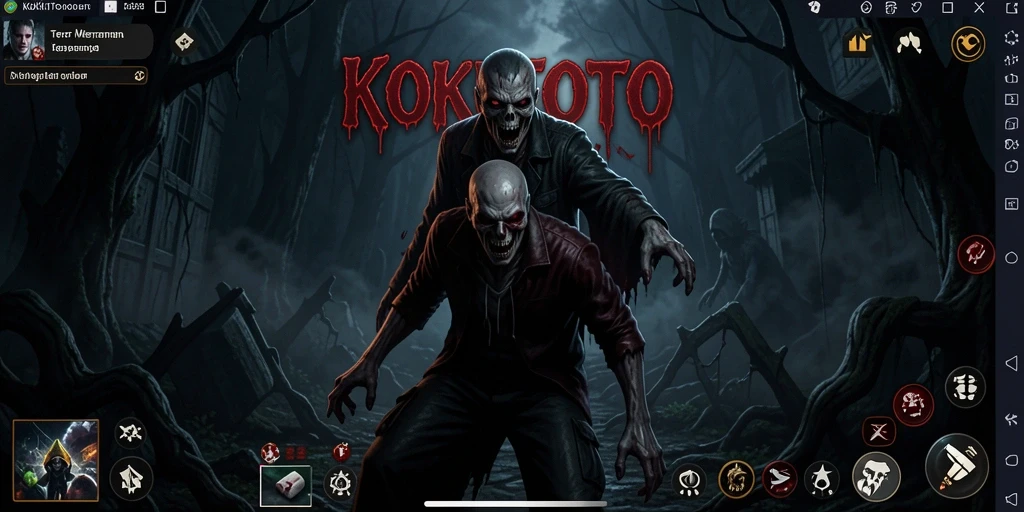 Tangkapan layar gameplay KOKITOTO dengan suasana menakutkan.