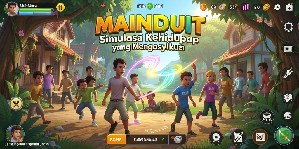 Screenshot gameplay MAINDUIT menampilkan interaksi karakter dan aktivitas simulasi yang menarik.