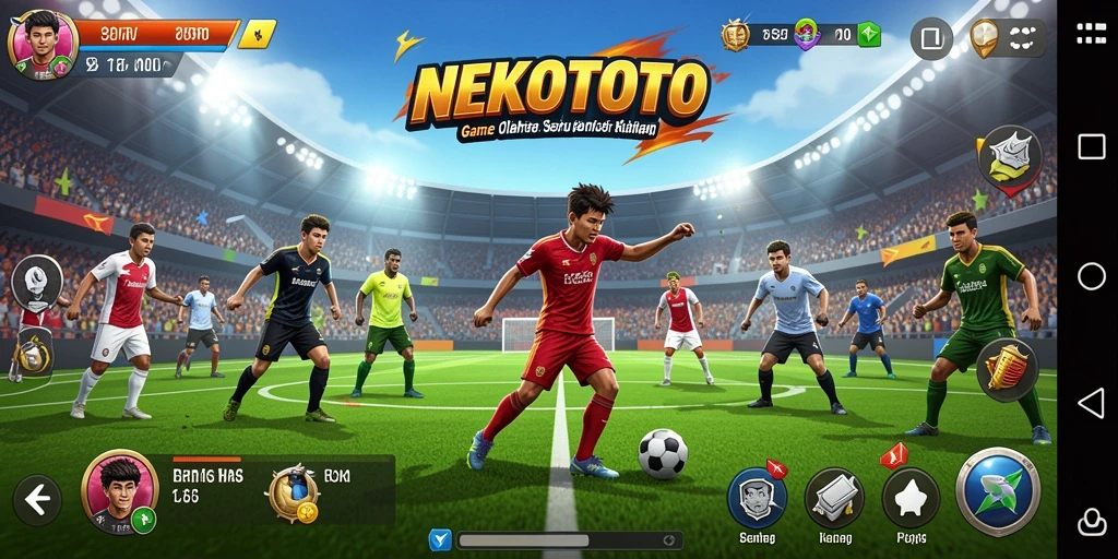 Screenshot utama NEKOTOTO menunjukkan gameplay seru dengan aksi olahraga yang mendebarkan.