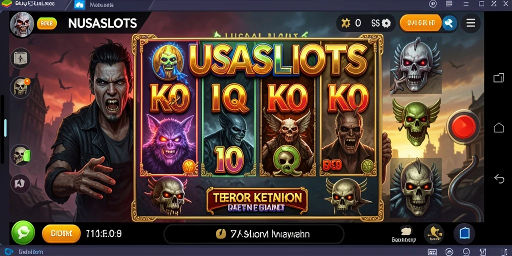 Screenshot gameplay NUSASLOTS menampilkan momen menegangkan dengan elemen horor.
