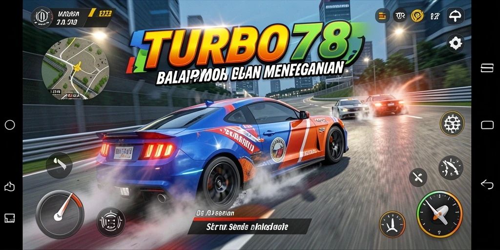Gameplay TURBO78 yang menampilkan aksi balap mendebarkan.